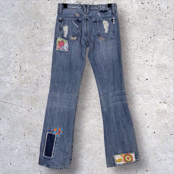 Vintage Miss Me Bohemian Embroidered Flower Patch Flare Jeans Womens 27x33 Blue - Picture 5 of 12
